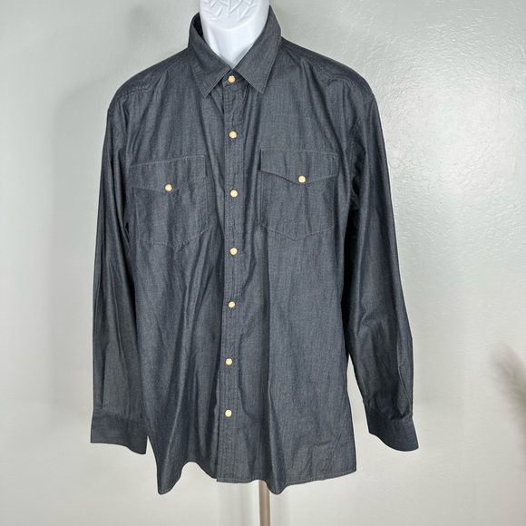 Basin + Range Mountain Men's Blue Chambray Western Button Down Shirt Sz Lg - Picture 2 of 15